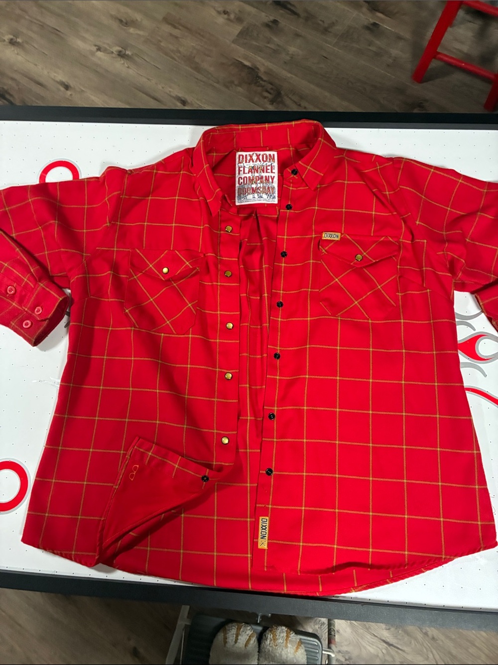 Dixxon Doomsday Red & Gold Plaid Flannel Button Down Shirt